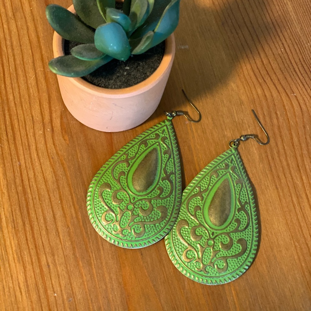Green and bronze chunky earrings